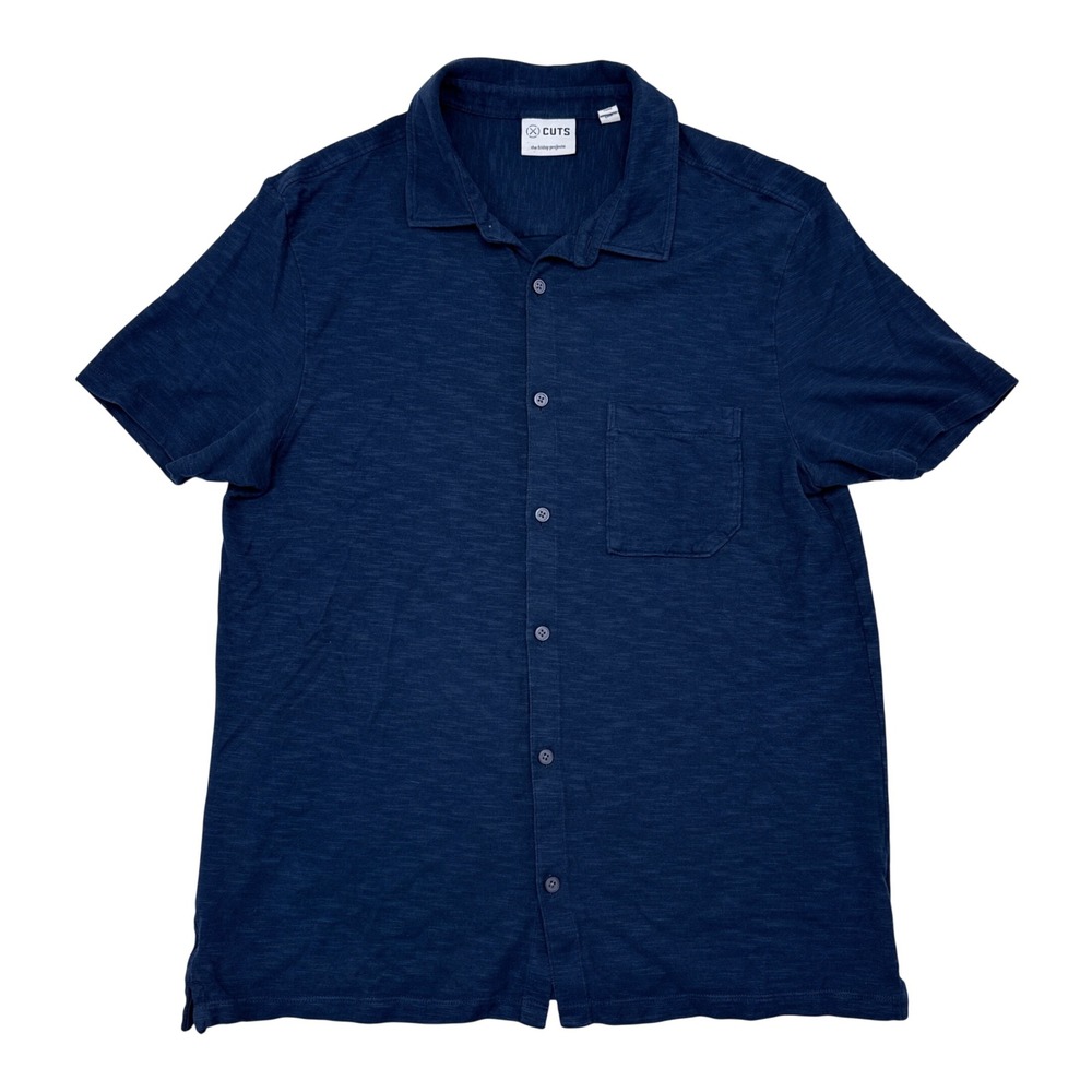 Cuts Shirt Mens Size Medium Navy Blue Riva Slub Knit Short Sleeve Basics